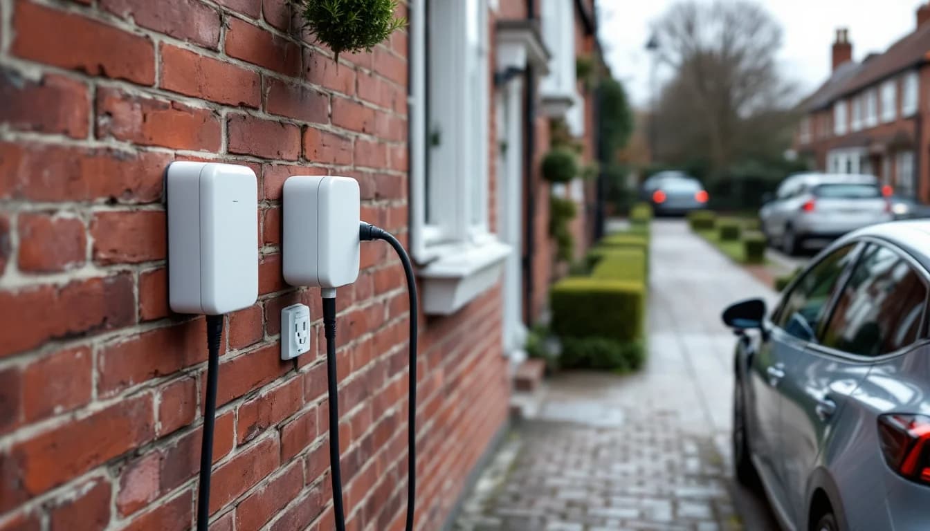 Home EV charger installed on the exterior wall of a London property