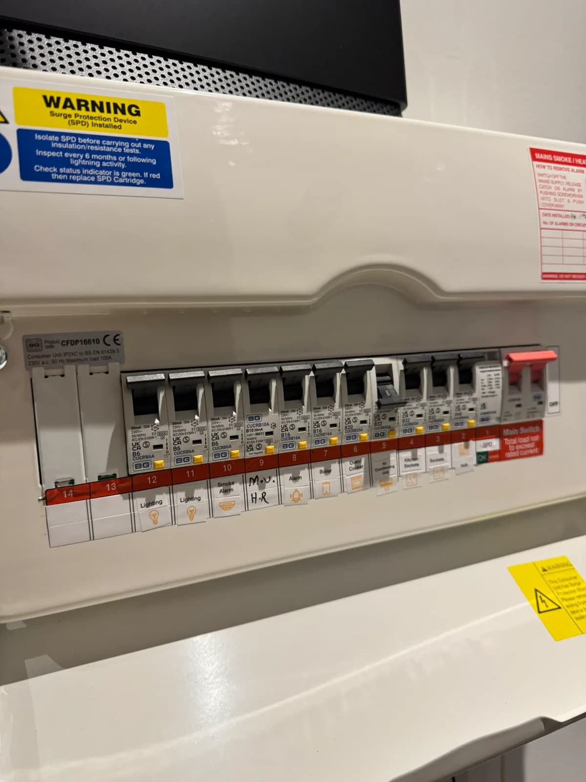 Modern BG consumer unit with RCBOs and surge protection installed during an upgrade