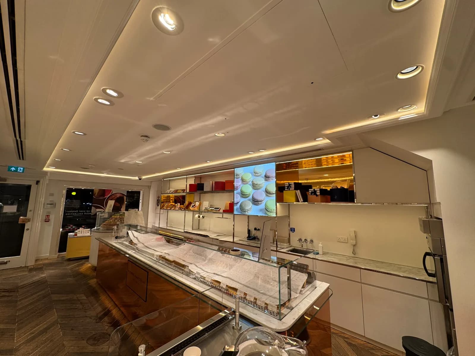 Retail shop interior with downlights and LED display lighting