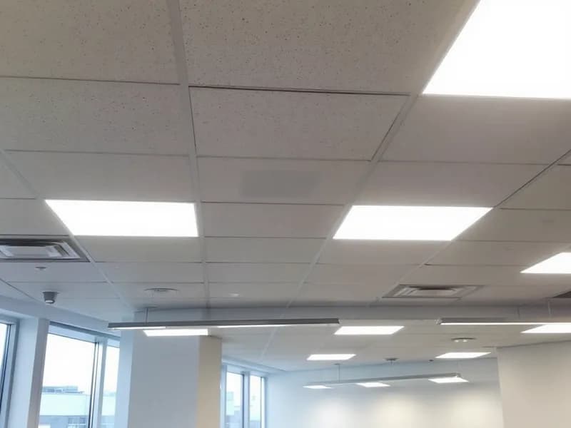 Commercial LED panel lighting installation in an office