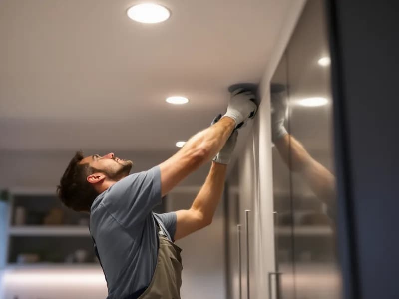 LED downlights being installed in a kitchen ceiling