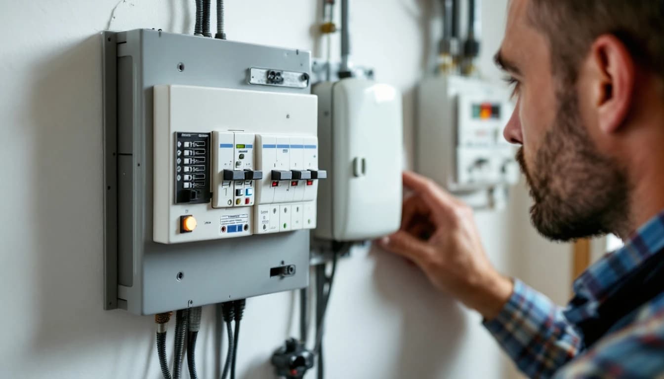Old rewireable fuse board next to a modern metal consumer unit in a London home